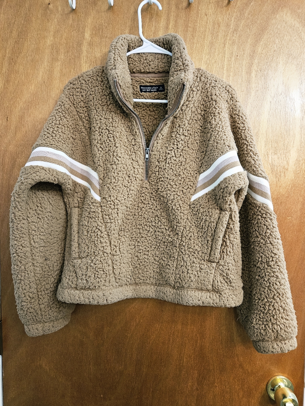 Abercrombie & Fitch Women's 80's Vibe Tan Fleece Quarter Zip Pullover Sz S